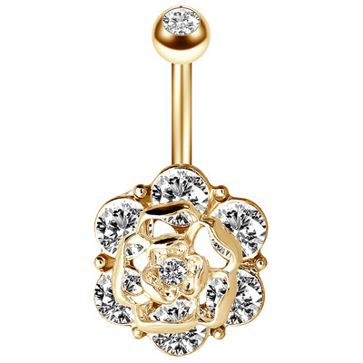 Inel de piercing pentru buric, din aur roz, cristal, 14G, oțel chirurgical, floarea-soarelui, piercing pentru buric, sexy, opal, bară de piercing pentru buric, Ombligo