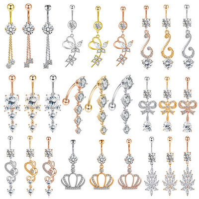 Crown Belly Button Ring Angel Wing Пръстен за пиърсинг на корема Sexy Navel Piercing Bar Flower Belly Bar Navel Piercing Ombligo Dangle