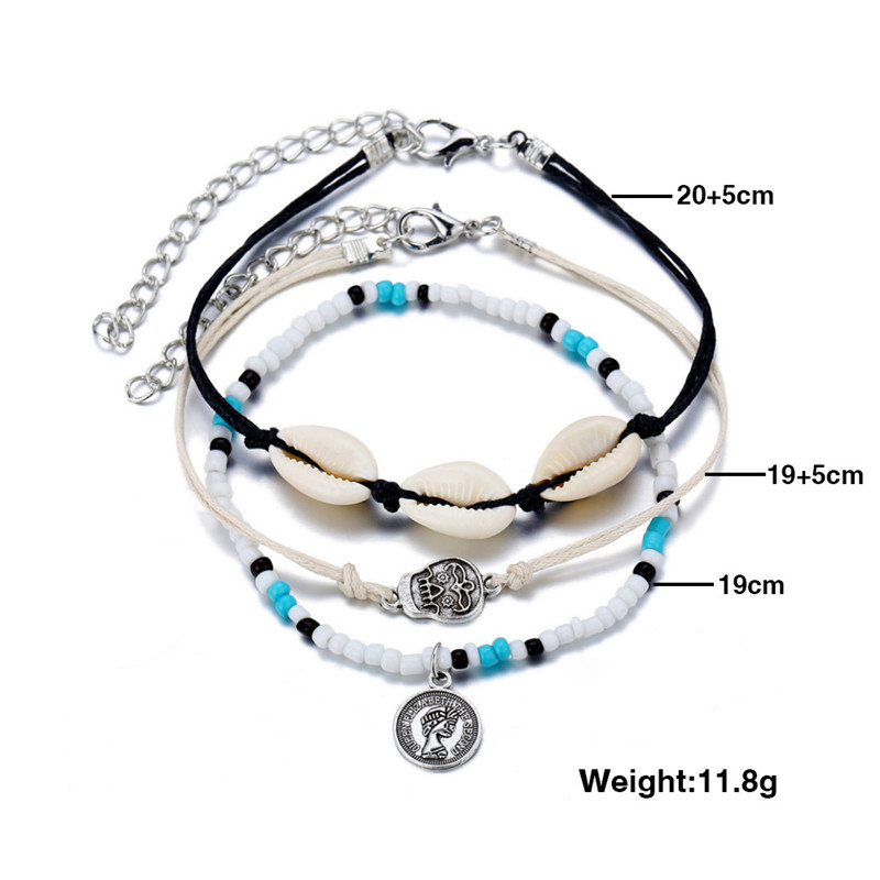 Set de gleznă Huitan Boho pentru femei, breloc retro de scoici de craniu, desculț pe picior, accesorii pentru brățară, bijuterii unice pentru picioare pentru fete