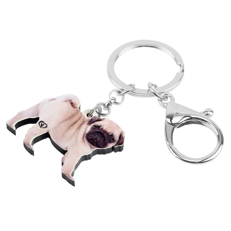 Bonsny acrilic drăguț pug câine breloc animale de companie breloc bijuterii pentru femei, copii, fete, la modă, cadou de aniversare, brelocuri, decorare pungă