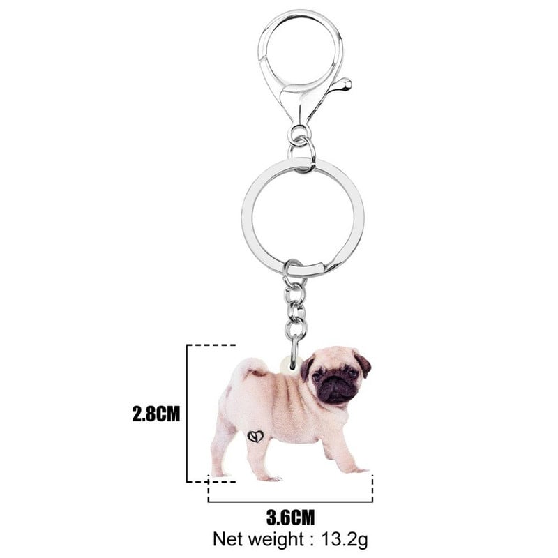 Bonsny acrilic drăguț pug câine breloc animale de companie breloc bijuterii pentru femei, copii, fete, la modă, cadou de aniversare, brelocuri, decorare pungă