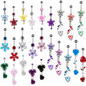 Inel de buric cu flori de trandafir din oțel inoxidabil Dangle 14G Inel de piercing floral pentru buric Inel drăguț de floare de lotus pentru buric Pircing Ombligo