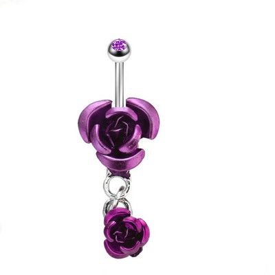 Inel de buric cu flori de trandafir din oțel inoxidabil Dangle 14G Inel de piercing floral pentru buric Inel drăguț de floare de lotus pentru buric Pircing Ombligo