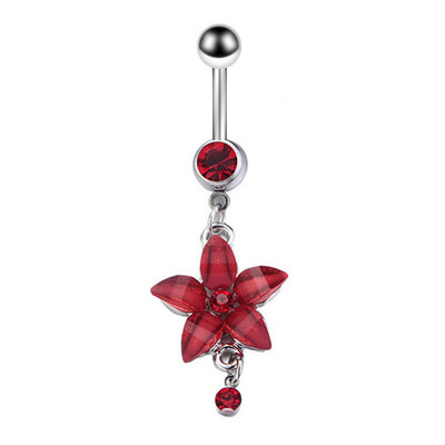 Inel de buric cu flori de trandafir din oțel inoxidabil Dangle 14G Inel de piercing floral pentru buric Inel drăguț de floare de lotus pentru buric Pircing Ombligo