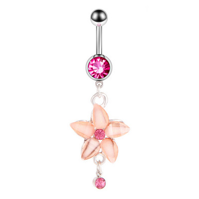 Inel de buric cu flori de trandafir din oțel inoxidabil Dangle 14G Inel de piercing floral pentru buric Inel drăguț de floare de lotus pentru buric Pircing Ombligo