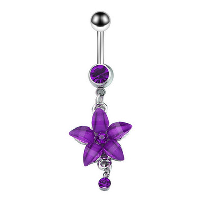 Inel de buric cu flori de trandafir din oțel inoxidabil Dangle 14G Inel de piercing floral pentru buric Inel drăguț de floare de lotus pentru buric Pircing Ombligo