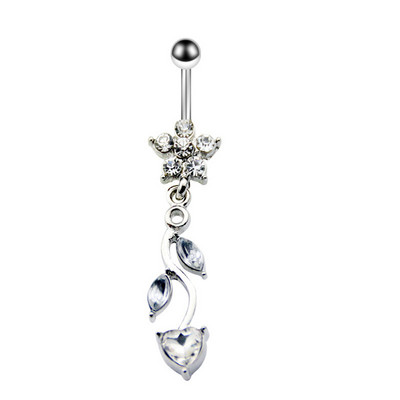 Inel de buric cu flori de trandafir din oțel inoxidabil Dangle 14G Inel de piercing floral pentru buric Inel drăguț de floare de lotus pentru buric Pircing Ombligo