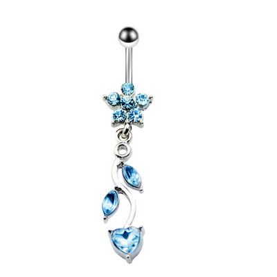 Inel de buric cu flori de trandafir din oțel inoxidabil Dangle 14G Inel de piercing floral pentru buric Inel drăguț de floare de lotus pentru buric Pircing Ombligo