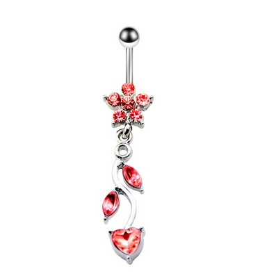 Inel de buric cu flori de trandafir din oțel inoxidabil Dangle 14G Inel de piercing floral pentru buric Inel drăguț de floare de lotus pentru buric Pircing Ombligo