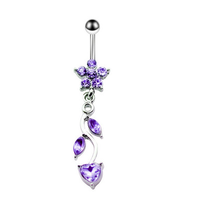 Inel de buric cu flori de trandafir din oțel inoxidabil Dangle 14G Inel de piercing floral pentru buric Inel drăguț de floare de lotus pentru buric Pircing Ombligo