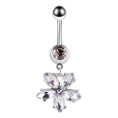 Inel de buric cu flori de trandafir din oțel inoxidabil Dangle 14G Inel de piercing floral pentru buric Inel drăguț de floare de lotus pentru buric Pircing Ombligo