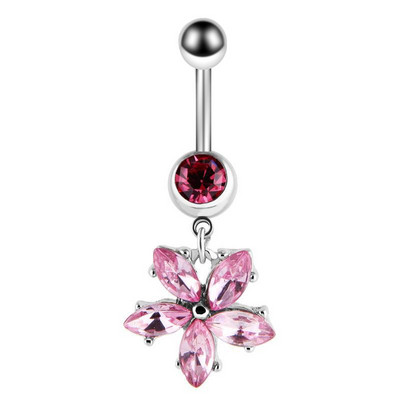 Inel de buric cu flori de trandafir din oțel inoxidabil Dangle 14G Inel de piercing floral pentru buric Inel drăguț de floare de lotus pentru buric Pircing Ombligo