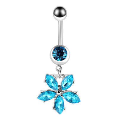 Inel de buric cu flori de trandafir din oțel inoxidabil Dangle 14G Inel de piercing floral pentru buric Inel drăguț de floare de lotus pentru buric Pircing Ombligo