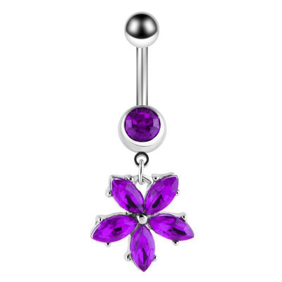 Inel de buric cu flori de trandafir din oțel inoxidabil Dangle 14G Inel de piercing floral pentru buric Inel drăguț de floare de lotus pentru buric Pircing Ombligo
