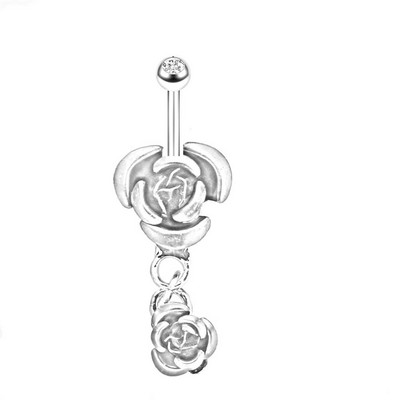 Inel de buric cu flori de trandafir din oțel inoxidabil Dangle 14G Inel de piercing floral pentru buric Inel drăguț de floare de lotus pentru buric Pircing Ombligo
