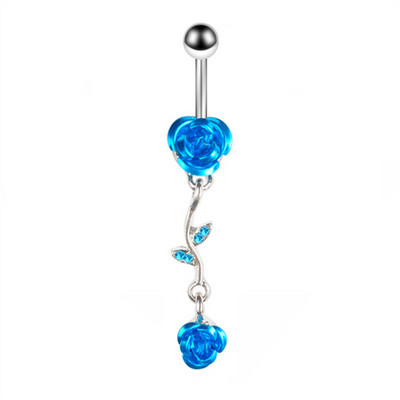 Inel de buric cu flori de trandafir din oțel inoxidabil Dangle 14G Inel de piercing floral pentru buric Inel drăguț de floare de lotus pentru buric Pircing Ombligo