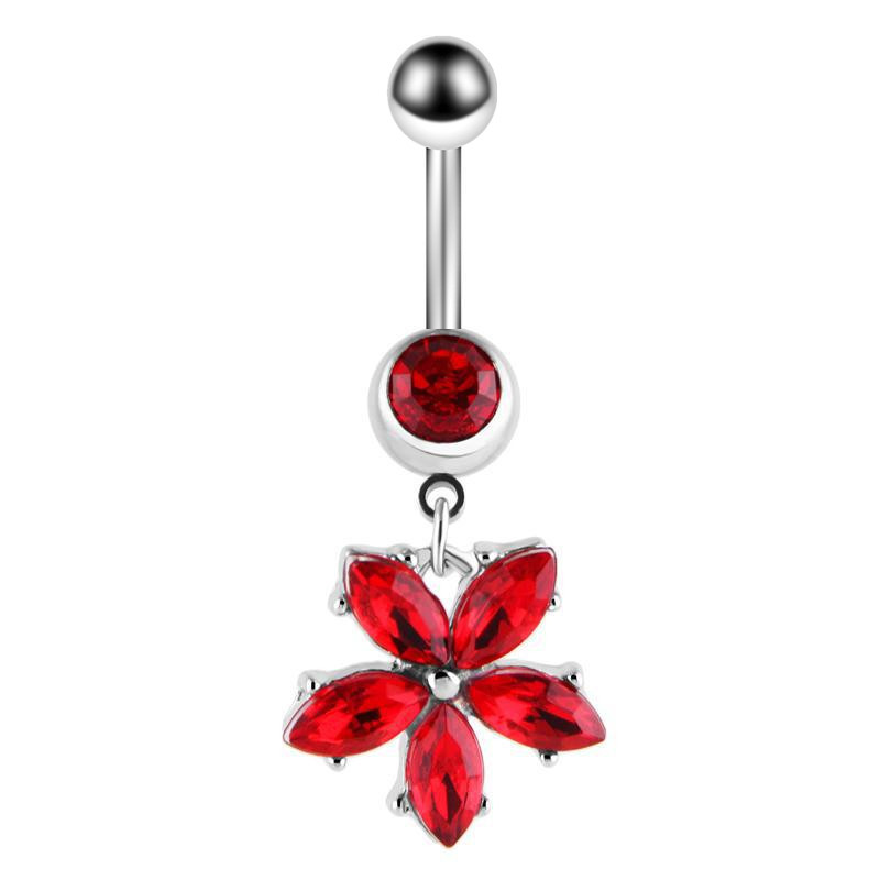 Inel de buric cu flori de trandafir din oțel inoxidabil Dangle 14G Inel de piercing floral pentru buric Inel drăguț de floare de lotus pentru buric Pircing Ombligo