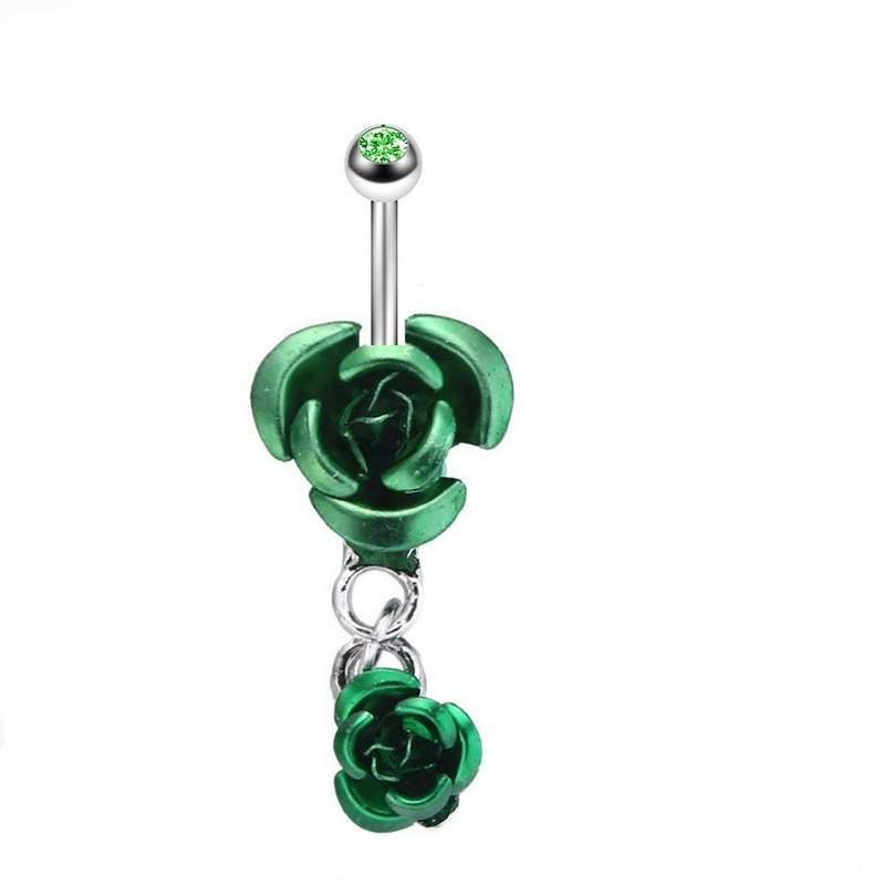Inel de buric cu flori de trandafir din oțel inoxidabil Dangle 14G Inel de piercing floral pentru buric Inel drăguț de floare de lotus pentru buric Pircing Ombligo