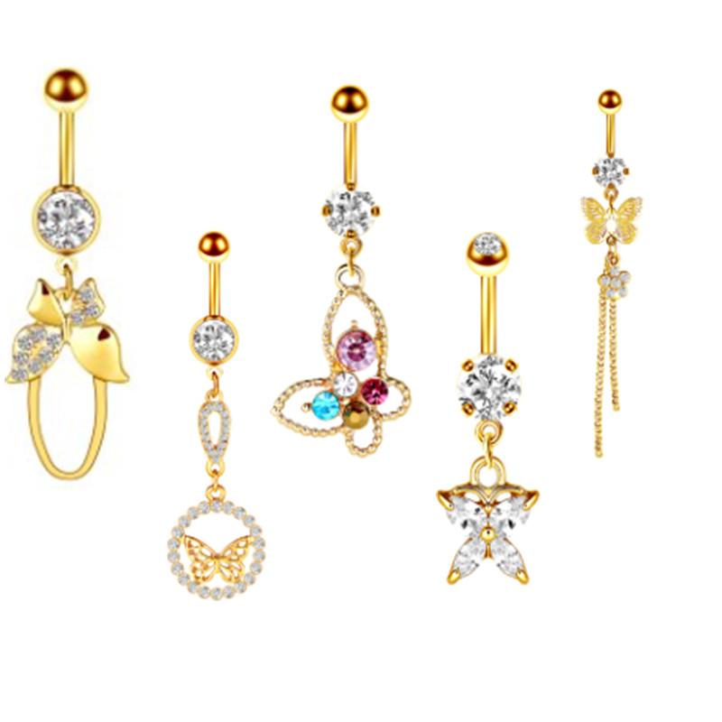 1/2 buc inel pentru buric fluture 14G oțel chirurgical inel piercing buric drăguț fluture bară pentru buric piercing la buric umbigo