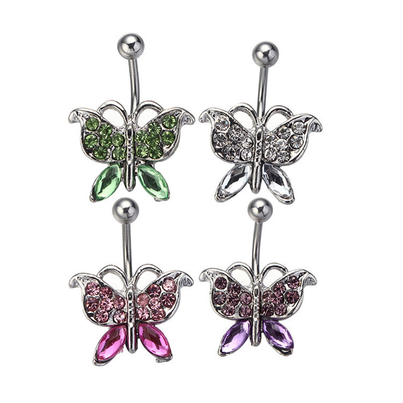 1/2 buc inel pentru buric fluture 14G oțel chirurgical inel piercing buric drăguț fluture bară pentru buric piercing la buric umbigo