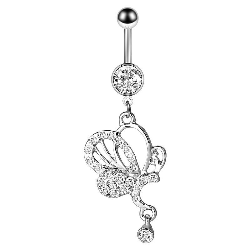 1/2 buc inel pentru buric fluture 14G oțel chirurgical inel piercing buric drăguț fluture bară pentru buric piercing la buric umbigo