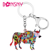 BONSNY Acrilic, drăguț, puternic, floral, taur, brelocuri de vite, inel, poșetă de modă, lanț de chei pentru mașină, bijuterii unice, noutate, pentru femei, fete