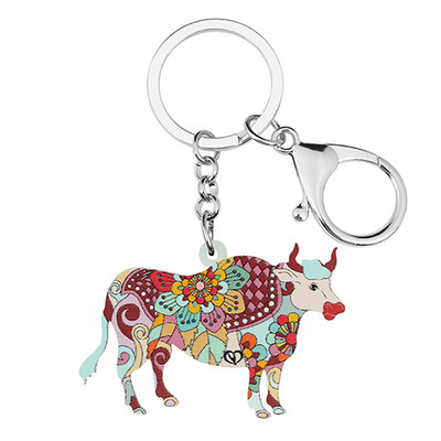 BONSNY Acrilic, drăguț, puternic, floral, taur, brelocuri de vite, inel, poșetă de modă, lanț de chei pentru mașină, bijuterii unice, noutate, pentru femei, fete