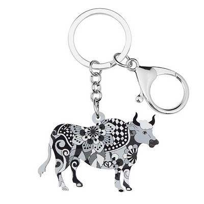 BONSNY Acrilic, drăguț, puternic, floral, taur, brelocuri de vite, inel, poșetă de modă, lanț de chei pentru mașină, bijuterii unice, noutate, pentru femei, fete