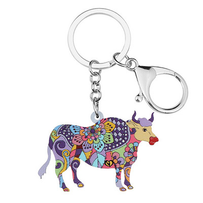 BONSNY Acrilic, drăguț, puternic, floral, taur, brelocuri de vite, inel, poșetă de modă, lanț de chei pentru mașină, bijuterii unice, noutate, pentru femei, fete