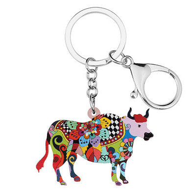 BONSNY Acrilic, drăguț, puternic, floral, taur, brelocuri de vite, inel, poșetă de modă, lanț de chei pentru mașină, bijuterii unice, noutate, pentru femei, fete