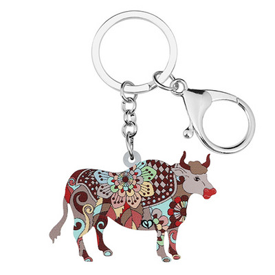 BONSNY Acrilic, drăguț, puternic, floral, taur, brelocuri de vite, inel, poșetă de modă, lanț de chei pentru mașină, bijuterii unice, noutate, pentru femei, fete