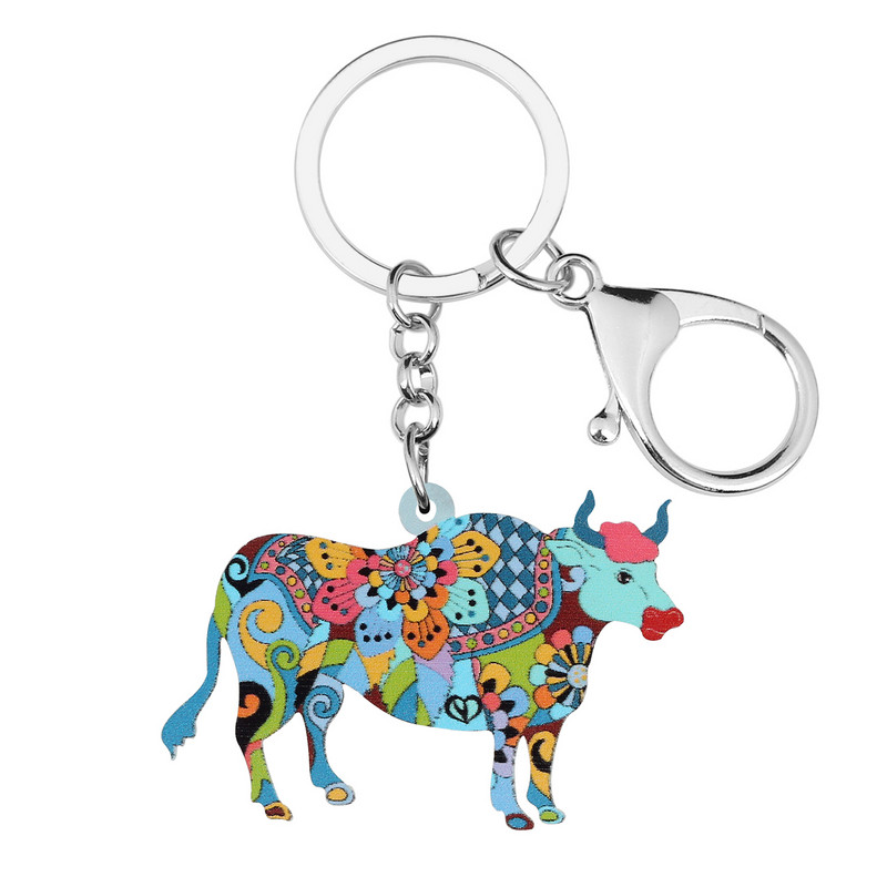 BONSNY Acrilic, drăguț, puternic, floral, taur, brelocuri de vite, inel, poșetă de modă, lanț de chei pentru mașină, bijuterii unice, noutate, pentru femei, fete