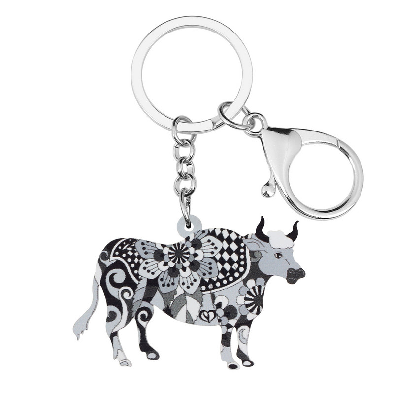 BONSNY Acrilic, drăguț, puternic, floral, taur, brelocuri de vite, inel, poșetă de modă, lanț de chei pentru mașină, bijuterii unice, noutate, pentru femei, fete