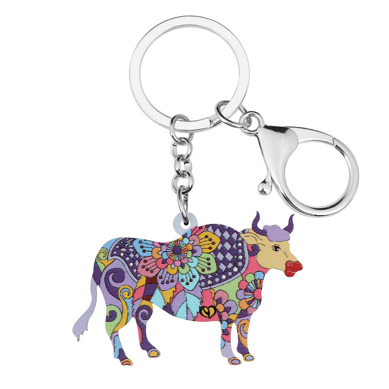 BONSNY Acrilic, drăguț, puternic, floral, taur, brelocuri de vite, inel, poșetă de modă, lanț de chei pentru mașină, bijuterii unice, noutate, pentru femei, fete