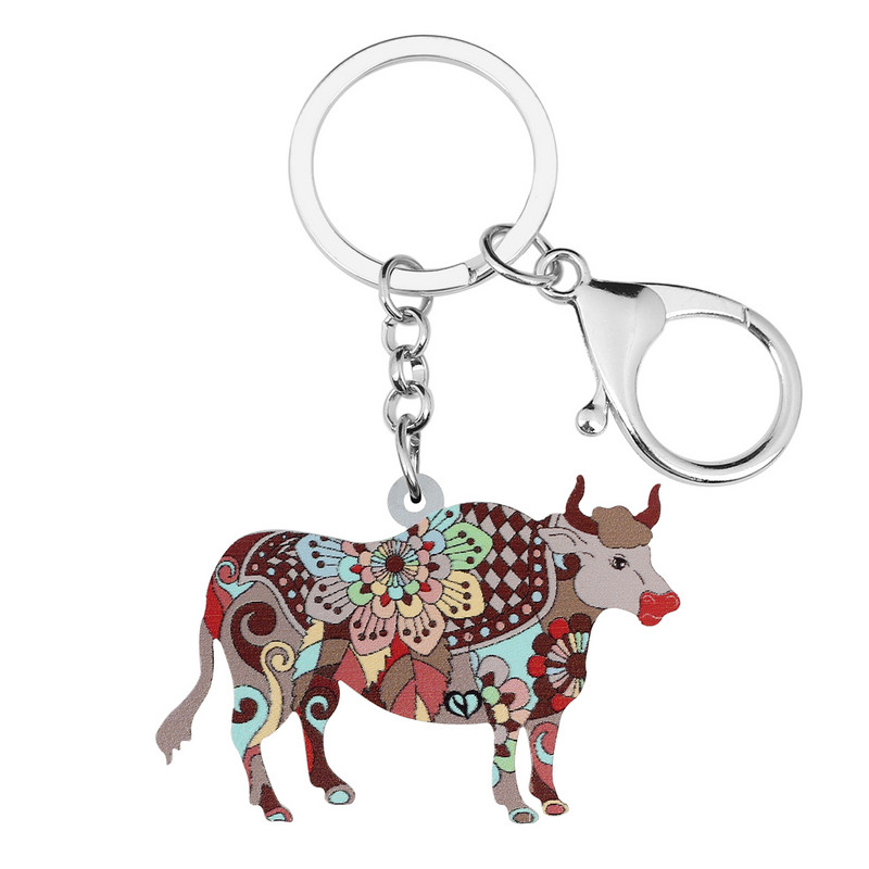 BONSNY Acrilic, drăguț, puternic, floral, taur, brelocuri de vite, inel, poșetă de modă, lanț de chei pentru mașină, bijuterii unice, noutate, pentru femei, fete