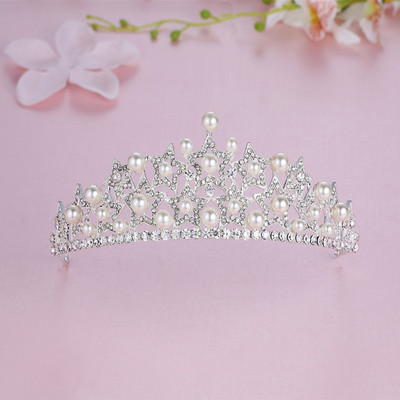 Coroană de prințesă elegantă în formă de lebădă, tiară de perle, ornament de păr cu strasuri, model de nuntă, model de podium de căptușeală lucrată manual