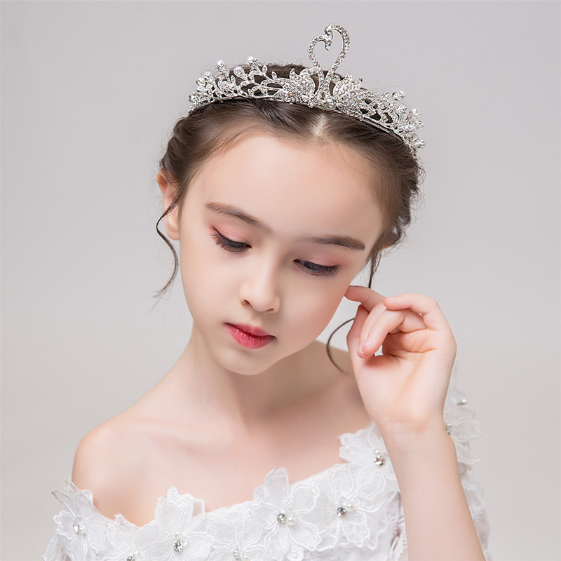 Coroană de prințesă elegantă în formă de lebădă, tiară de perle, ornament de păr cu strasuri, model de nuntă, model de podium de căptușeală lucrată manual