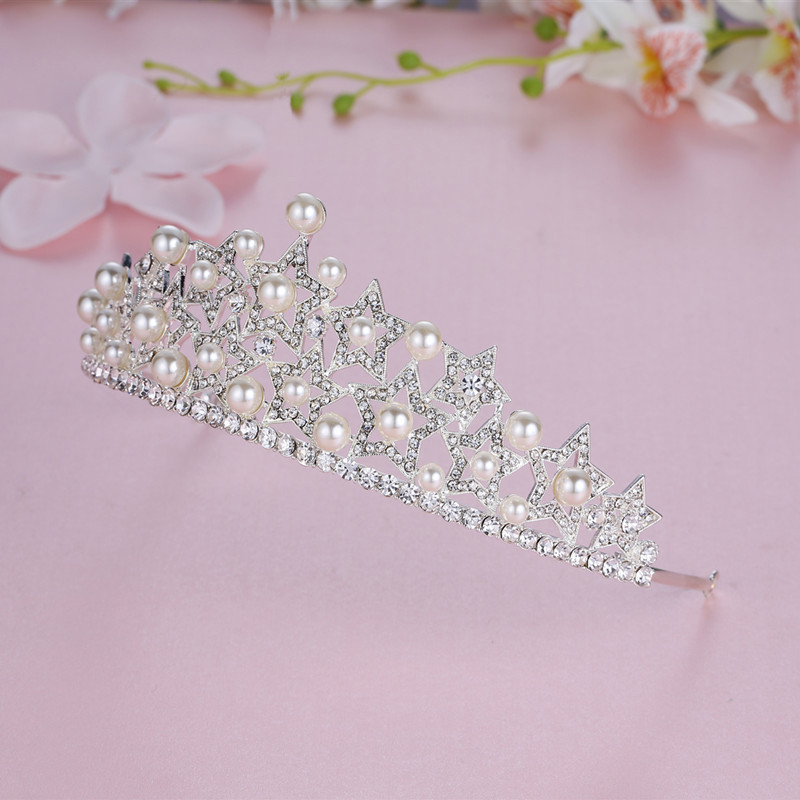 Coroană de prințesă elegantă în formă de lebădă, tiară de perle, ornament de păr cu strasuri, model de nuntă, model de podium de căptușeală lucrată manual