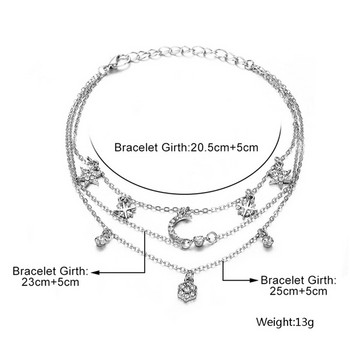 Huitan Модерни многослойни глезени за жени Кръст Сърце Звезда Луна Сладки талисмани Проста стилна гривна за глезена Вериги за крака Бижута