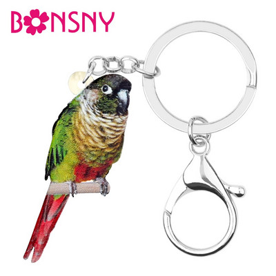 Bonsny Akrilni zeleni obraz Conure Bird Privjesak za ključeve Prstenovi za ključeve Modni životinjski nakit za žene Dekoracija privjeska za torbicu za djevojčice