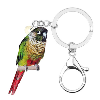 Bonsny akril zöld pofájú Conure madár kulcstartó kulcstartó gyűrűk divatos állat ékszerek nőknek lány táska medál dekoráció
