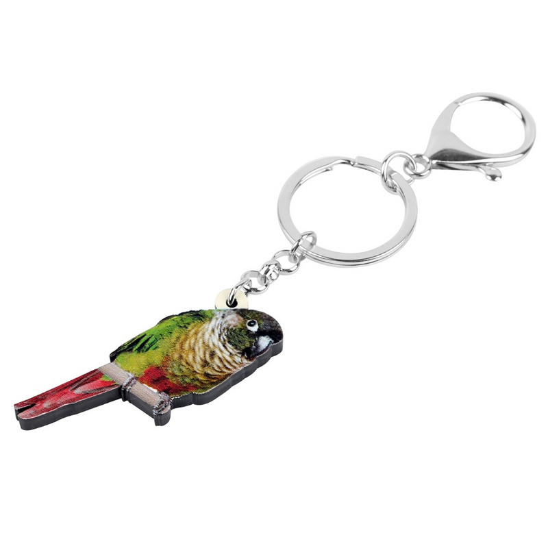 Bonsny akril zöld pofájú Conure madár kulcstartó kulcstartó gyűrűk divatos állat ékszerek nőknek lány táska medál dekoráció