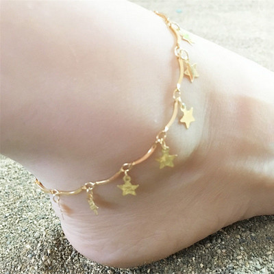 Huitan Fashion Heart/Star gleznă pentru femei Brățară de gleznă cu lanț dintr-o bucată Accesorii delicate pentru fete desculțe Bijuterii de excepție