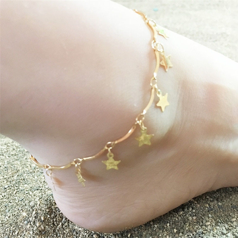 Huitan Fashion Heart/Star gleznă pentru femei Brățară de gleznă cu lanț dintr-o bucată Accesorii delicate pentru fete desculțe Bijuterii de excepție