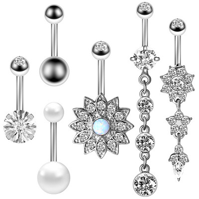 Set de inele pentru buric cu flori Oțel chirurgical Sexy Pachet de inele pentru burtică cu fluture Set drăguț pentru piercing pentru buric Bijuterii în vrac