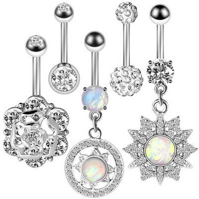 Set de inele pentru buric cu flori Oțel chirurgical Sexy Pachet de inele pentru burtică cu fluture Set drăguț pentru piercing pentru buric Bijuterii în vrac