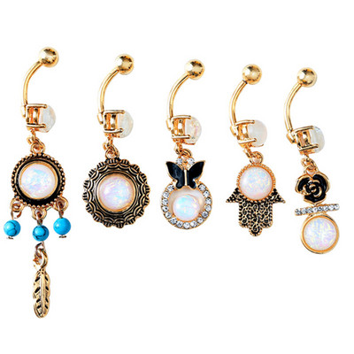 Set de inele pentru buric cu flori Oțel chirurgical Sexy Pachet de inele pentru burtică cu fluture Set drăguț pentru piercing pentru buric Bijuterii în vrac