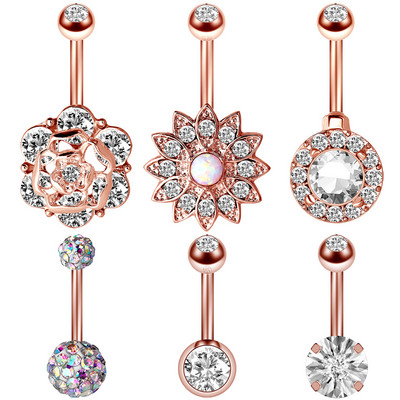 Set de inele pentru buric cu flori Oțel chirurgical Sexy Pachet de inele pentru burtică cu fluture Set drăguț pentru piercing pentru buric Bijuterii în vrac