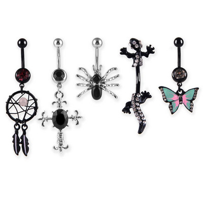 Set de inele pentru buric cu flori Oțel chirurgical Sexy Pachet de inele pentru burtică cu fluture Set drăguț pentru piercing pentru buric Bijuterii în vrac