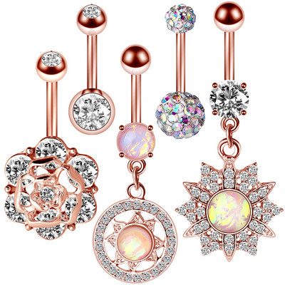 Set de inele pentru buric cu flori Oțel chirurgical Sexy Pachet de inele pentru burtică cu fluture Set drăguț pentru piercing pentru buric Bijuterii în vrac